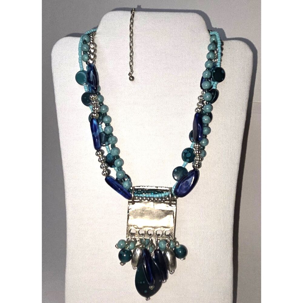 Statement Bohemian Turquoise Blues Silver Tone Neckace - Picture 7 of 7